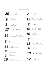 Numbers from 1 to 20