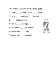 English Worksheet: A An The Exercise