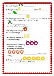 English Worksheet: The Very Hungry caterpillar 