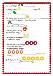 English Worksheet: The Very Hungry caterpillar 