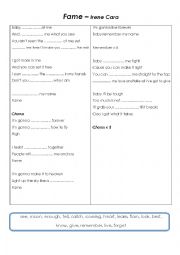 English Worksheet: Fame-lyrics worksheet