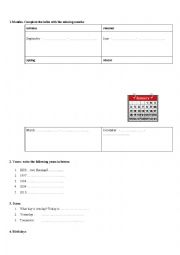 English Worksheet: Months Dates Days of the Week 