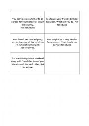 English Worksheet: Advice Cards - Warmer