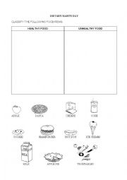 English Worksheet: Healthy vs Unhealthy Food