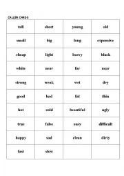 English Worksheet: ADJECTIVES BINGO GAME