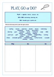 English Worksheet: Play, Go or Do?