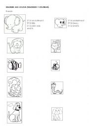 English Worksheet: ANIMALS + BIG and SMALL + COLOURS