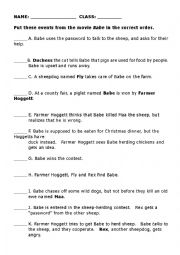 English Worksheet: Babe - sequence of events