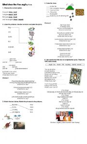 English Worksheet: What does the fox say? (animals/song)