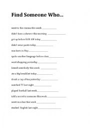 English Worksheet: Find Someone Who