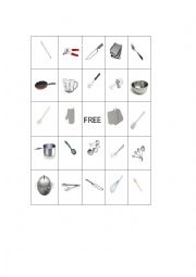 English Worksheet: Kitchen Nouns Bingo and Flashcards