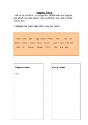 English Worksheet: Singular, Plural