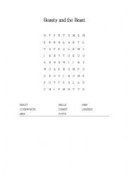 English Worksheet: Beauty and the Beast wordsearch