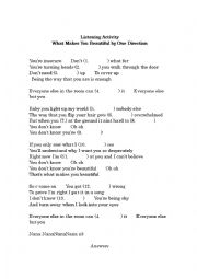 English Worksheet: What Makes You Beautiful by One Direction