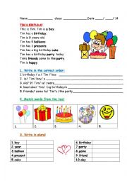 English Worksheet: Tims Birthday