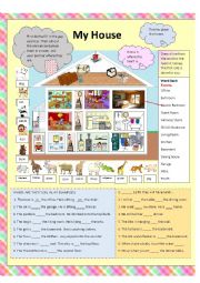 English Worksheet: Rooms of the House and Furnishings ---In, On , At