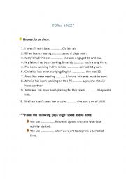 English Worksheet: For or Since - Present Perfect Tense