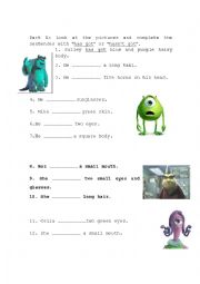 English Worksheet: Monsters Inc. 