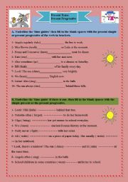 English Worksheet: present tense/ present progressive/ activities