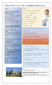 English Worksheet: When NOT t use article definite 