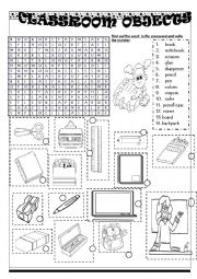 English Worksheet: CLASSROOM OBJECTS