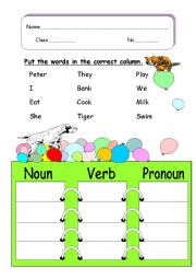 English Worksheet: part of speech