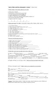 English Worksheet: Harry Potter and the philosophers stone. Video sheet. 