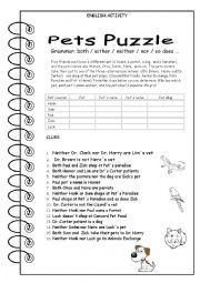 English Worksheet: Logic Puzzle #4 PETS