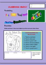 English Worksheet: Classroom objects