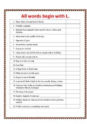 English Worksheet: All words begin with L