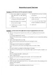 English Worksheet: responding to good/bad news exercises