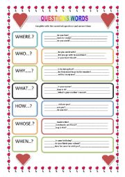 English Worksheet: QUESTIONS WORDS