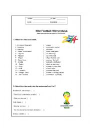 English Worksheet: World Cup 2014 - Nike video 