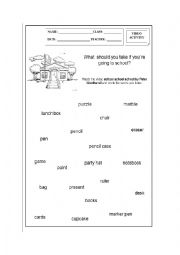 English Worksheet: School supplies song and video 