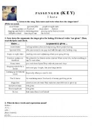 English Worksheet: Passenger - I hate