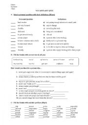 English Worksheet: Vocabulary Quiz