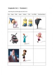 English Worksheet: Despicable me 2 - Character Matching