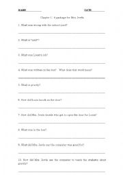 English Worksheet: Sideways stories from Wayside School chapter one comprehension questions