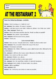 English Worksheet: At the restaurant:2