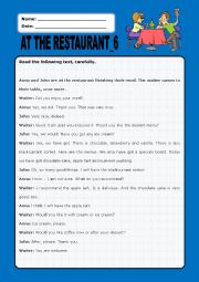 English Worksheet: At the restaurant:6