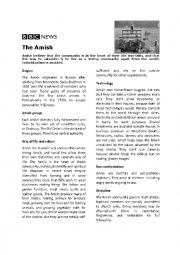 English Worksheet: Amish reading comprehension