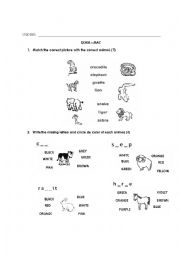 English Worksheet: Colors, Animals and Body