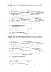 English Worksheet: simple past, present perfect or past continuous?