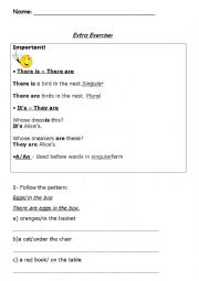 English Worksheet: Singular and Plural forms - Verb To be and There Is/There Are