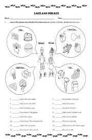 English Worksheet: Likes and Dislikes