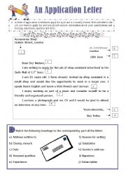 English Worksheet: An Application Letter