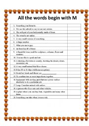 English Worksheet: All words begin with M