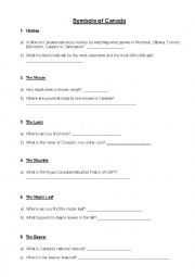 English Worksheet: Canadian Symbols Scavenger Hunt