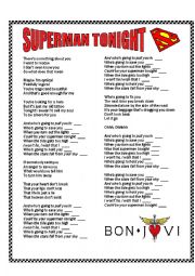 English Worksheet: Song: Superman Tonight by Bon Jovi