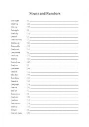 English Worksheet: Plural Nouns & Numbers